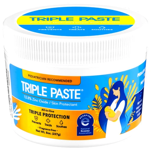 Triple Paste Diaper Rash Cream for Baby - 8 Oz Tub – Zinc Oxide Ointment Treats, Soothes & Prevents Diaper Rash, Pediatrician-Recommended Hypoallergenic Formula, Baby Essentials for Daily & Overnight