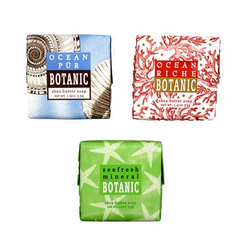 Greenwich Bay Trading Company Botanical Collection Bundle: 1.9oz Mini Wrapped Soap Blocks - Ocean Pur, Ocean Riche, Seafresh Mineral