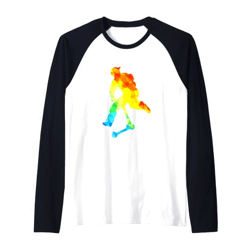 Scooter Skating Lover Scooter Driver Gift Abstract Scootering Polygon Tie Dye Art Scooter Stunt Raglan Baseball Tee