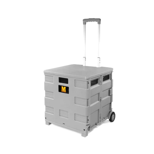 MaxWorks 50876 Collapsible Gray Rolling Folding Dolly Grocery Cart - Multi-Functional Teacher Dolly with Extra Storage, Durable Wheels, and Easy-to-Fold Design for Classroom, Office, Shopping