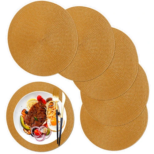 WANYD Round Placemats Set of 6,12.6 Inch Small Circle Placemats Washable Table Mats for Wedding Gifts, Housewarming Gifts Khaki 32CM