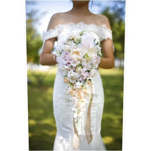 IVAYNE Rose Wedding Bouquets for Bride Cascading 9.6 Inch Bridal Bouquet Bride Bouquets for Wedding, for Wedding Ceremony and Anniversary