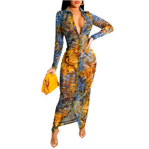 YouSexy Women's Sheer Mesh Long Sleeve Bodycon Midi Dress Club Night Out Dresses Beach Cover Up Dress