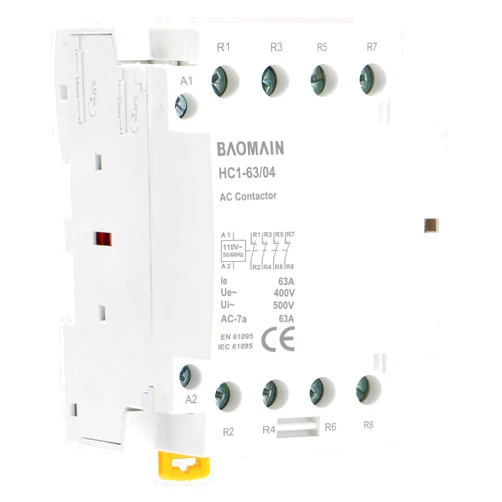 Baomain Normally Closed AC Contactor HC1-63/04 110V AC Coil 63A 4 Pole 4NC Universal Circuit Control 35mm DIN Rail Mount CE Listed