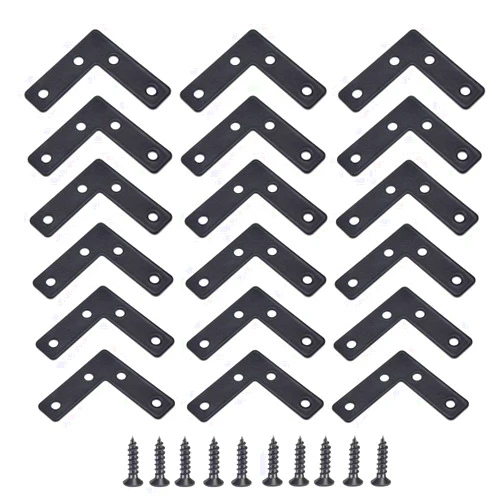 FUYUAN 20 Pcs Black L-Shape Corner Brace Bracket,90 Degree Angle L Shaped Bracket, 50mmx50mm,Heavy Duty Corner Brace Joint Angle Bracket Shelf Bracket with Screws