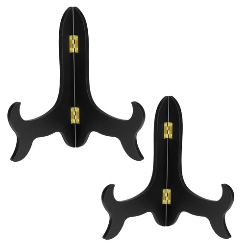 Petutu 2 Pack 8 Inch Wooden Display Stand Plate Easels Holder (Black)