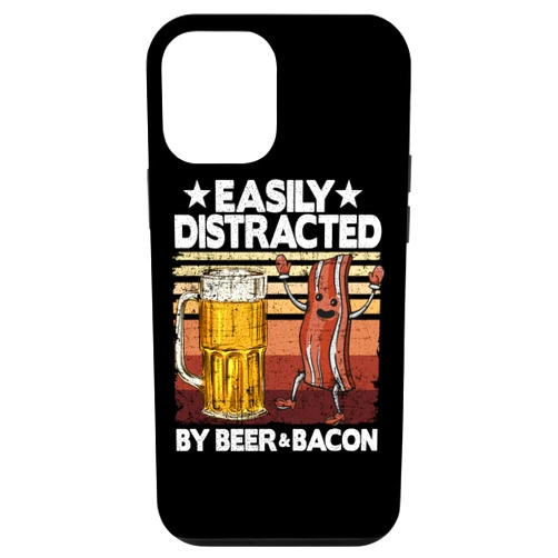 Funny Bacon Lovers & Beer Drinking Gifts Men iPhone 12 mini Easily Distracted By Beer & Bacon Pork Meat Grilling BBQ Case