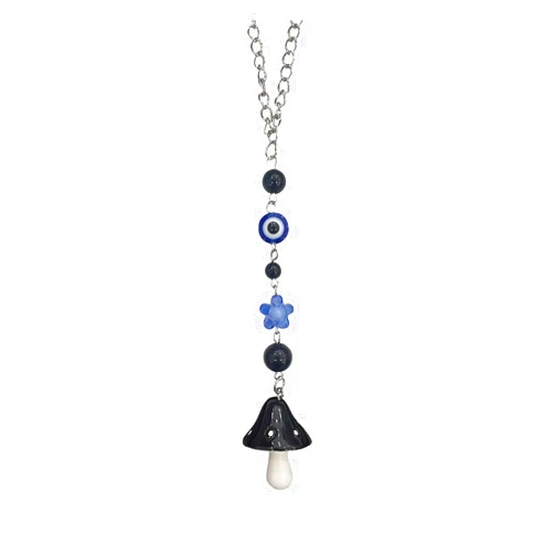 KITUREK Mushroom Charm Car Hanging Ornament, Lucky Evil Eye Car Rear View Mirror Charm Interior Decoration Pendant, Hand-Painted Decor Beads for Car, SUV, Truck - 8.1'' Long (Black)