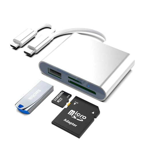 ELETRAND Type C + Micro USB to SD & TF Memory Card Reader Adapter, Dual Connector Card Reader for Android Smart Phones, Camera, Laptop and Tablet,Compatible with Windows/Mac OS/Linux, Silver