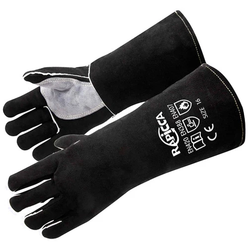 RAPICCA Welding Gloves Fire Heat Resistant: Black 14IN - Fireproof Leather For Stick Mig Flux-Core Welder Forge Blacksmith Fireplace Wood Stove Fire Pit Furnace Handling Dry ice - One Size 662℉
