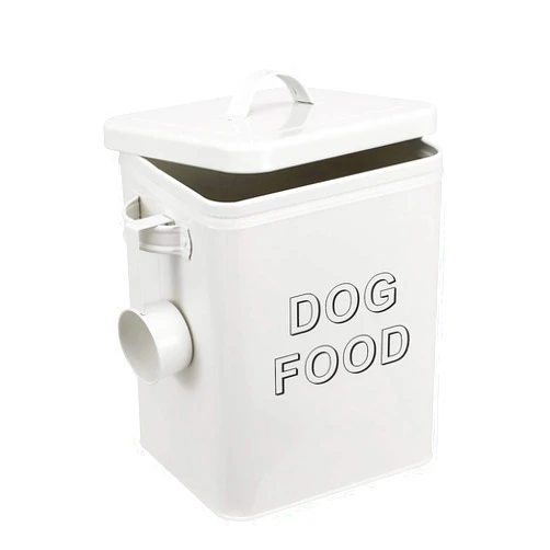 Pethiy airtight Dog Treat container bin and DOG Food Storage Tin with Lid With Handle |4-5 lbs Capacity | Serving Scoop Included -White