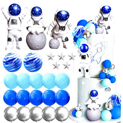 LaVenty Space Cake Toppers Outer Space Astronaut Rocket Stars Cake Decorations for Birthday Party Supplies Baby Shower