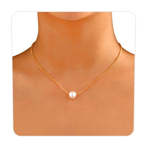 Trinckle Single Pearl Necklace, Gold Pearl Necklaces for Women Dainty Necklace 10mm Simple Pearl Pendant Jewelry for Girls 14K Gold Plated Cute Pearl Chain Necklace as Bridesmaid Birthday Wedding Gift