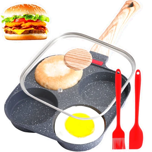 Xtujcya 4-Cup Egg Pan, Premium Egg Pans Nonstick, Omelette Pan with Lid , Healthy Egg Frying Pan for Breakfast, Egg Sandwich, Hamburger, Pancake, Egg Skillet Suitable for Gas Stove & Induction Cookware