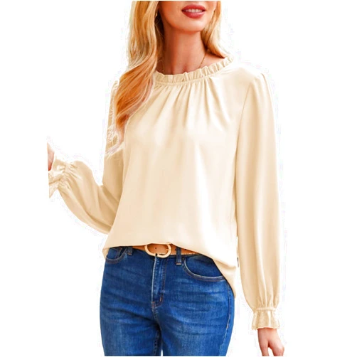 GRACE KARIN Long Sleeve Blouses for Women Dressy Casual Tops Frill Neck Shirt Business Office Outfits