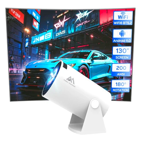 AUBOR MENTECH Mini Projector with WiFi and Bluetooth, 180°Rotatable Portable Projector, 1080P Support, 130