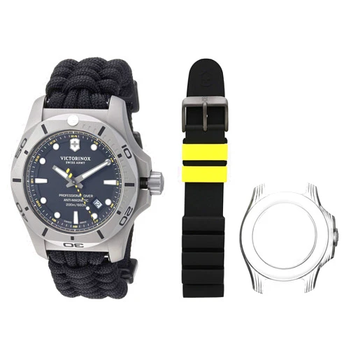 Victorinox Swiss Army I.N.O.X. Titanium Swiss-Quartz Diving Watch with Nylon Strap, Black, 22 (Model: 241812)