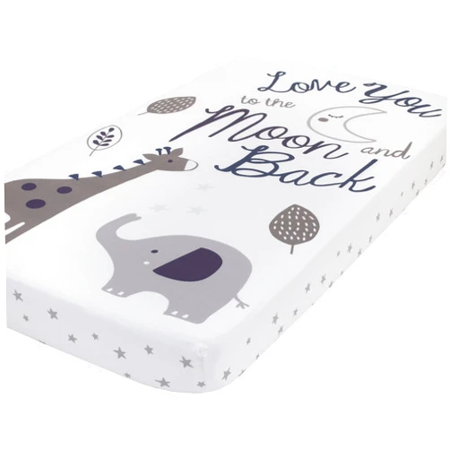 NoJo Love You to The Moon - 100% Cotton Grey and White Elephant and Giraffe Nursery Photo Op Fitted Crib Sheet Love You to The Moon and Back
