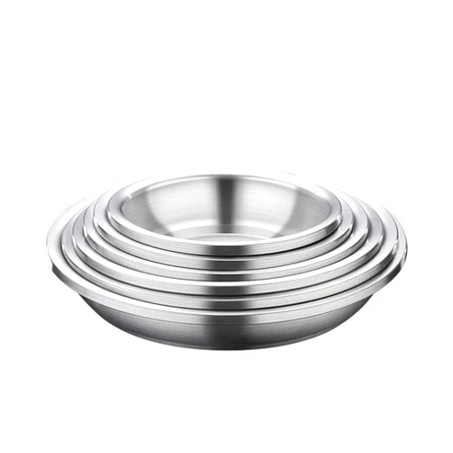Shiningstar 304 Stainless Steel Dinner Plate, Double-layer Round Dessert Plate, Serving Camping Salad Plate for Home Kichten Outdoor Camping, Snack and BBQ (26cm)