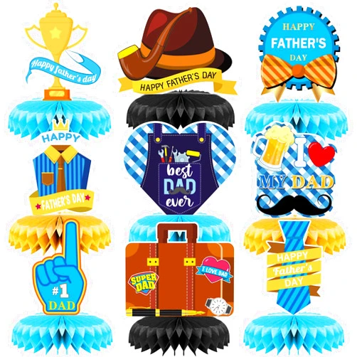 KizBruo Fathers Day Decorations, Table Centerpieces for Fathers Day Party Decor, 9 Pack Double Sided Printing Honeycomb Centerpiece, Happy Fathers Day Party Supplies, Photo Backdrop