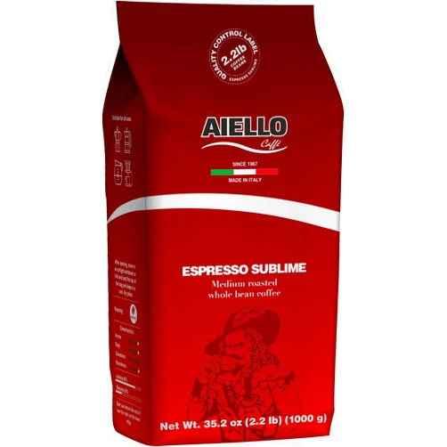 AIELLO Caffè Aiello Caffe Italian Espresso Coffee Beans 2.2 LB Bag, Medium Whole Bean Coffee Freshly Roasted and Blended in Southern Italy Sublime