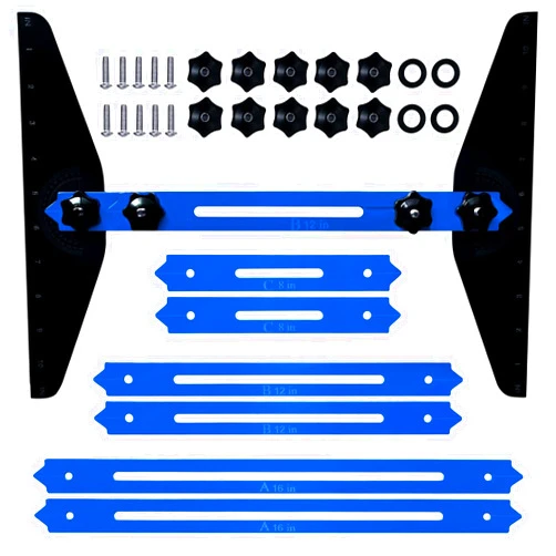 DIRECT FITS Stair Tread Template Tool and Measuring Jig for Riser, Shelf, Drywall, Wall Partitions, and Floor Angles, Adjustable Sliding Installer, Solid Steel Metal Gauge (Blue)