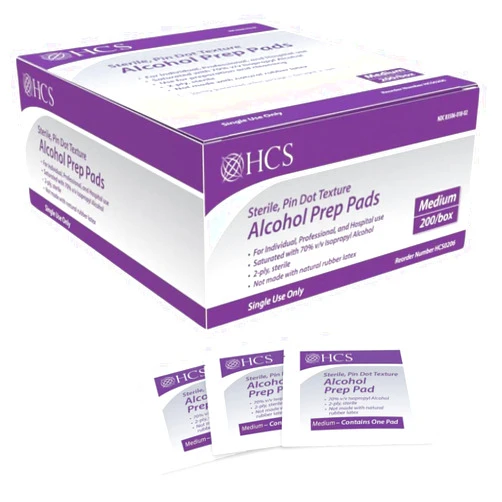 HCS MEDICAL SOLUTIONS HCS Alcohol Prep Pads - 70% Isopropyl Alcohol Wipes, Individually Wrapped - Sterile Skin Prep Swabs - 2 ply, Textured (200/Box, Medium)