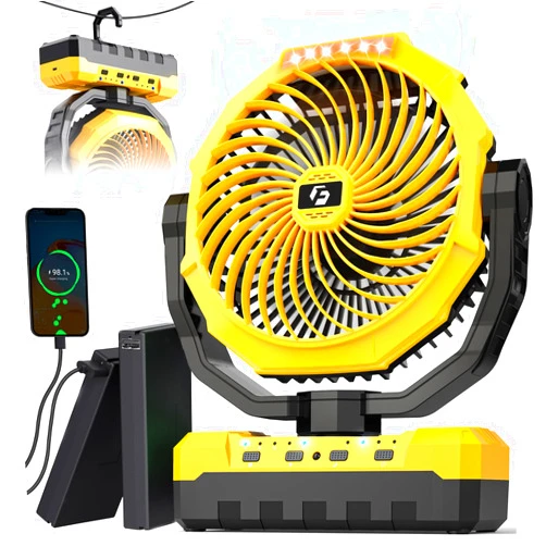 Korbot 36000mAh Portable Camping Fan - 120HRS Rechargeable Fan with Detachable Battery with LED & Remote - 4 Speeds Battery Powered for Tent,Travel, Office, Jobsite