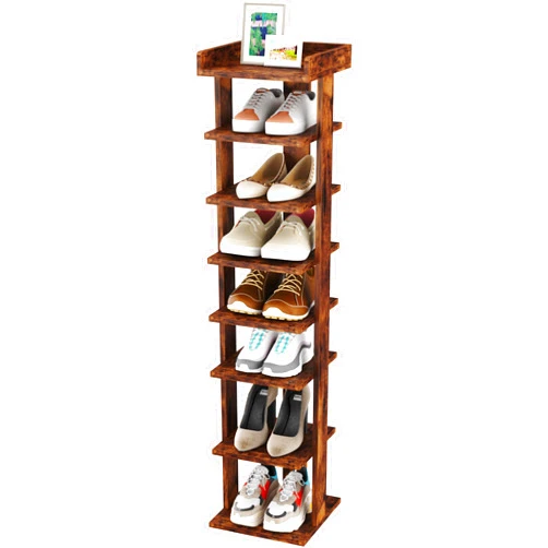 HOMEFORT 7-Tier Wood Shoe Rack, Entryway Shoe Tower,Vertical Shoe Organizer, Wooden Shoe Storage Stand, Rustic Brown