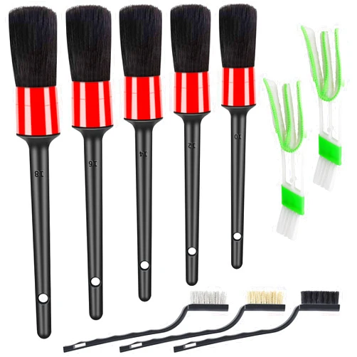HMPLL 10pcs Auto Car Detailing Brush Set Car Interior Cleaning Kit Includes 5 Boar Hair Detail Brush,3 Wire Brush, 2 Air Vent Brush for Cleaning Car Interior Exterior, Dashboard Engines Leather Wheel