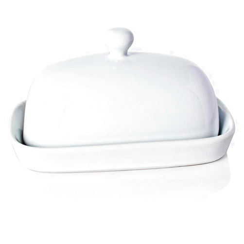 Sweejar Ceramic Butter Dish with Lid for Countertop,Porcelain Butter Keeper with Knob Handle,Butter Container for East/West Coast Butter, 7.1*3.7 inches (White)