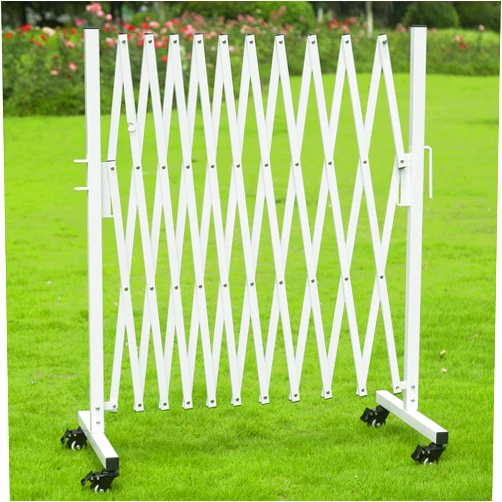 KENNISI Metal Expandable Barricade Gate, 11 Feet, Portable Safety Barrier Gate, Mobile Accordion Fence Gate Outdoor for Wide Openings, Garage, Yard, Retractable Driveway Gate, 1-PC (A：White)…
