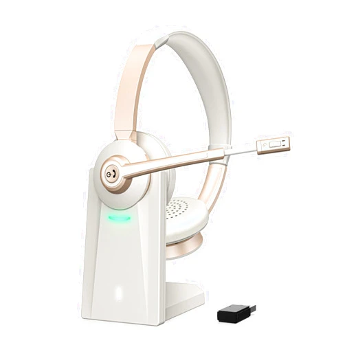 Vonztek Wireless Headset, Bluetooth Headset with Microphone, AI Noise Canceling Mic & USB Dongle, Wireless Headphones with Mic Mute & Charging Base for Work from Home/Office/Call Center/PC/Laptop/Zoom