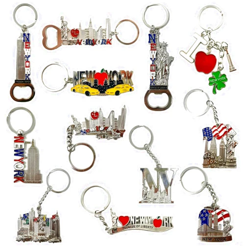 TSY TOOL 12 Pack Silver NYC Souvenir Collection New York Metal Keychain Ring Bundle Bulk Includes Empire State, Freedom Tower, Statue Of Liberty, USA Flag,NY Cab, Apple, 3 Pc Bottle Opener too And More