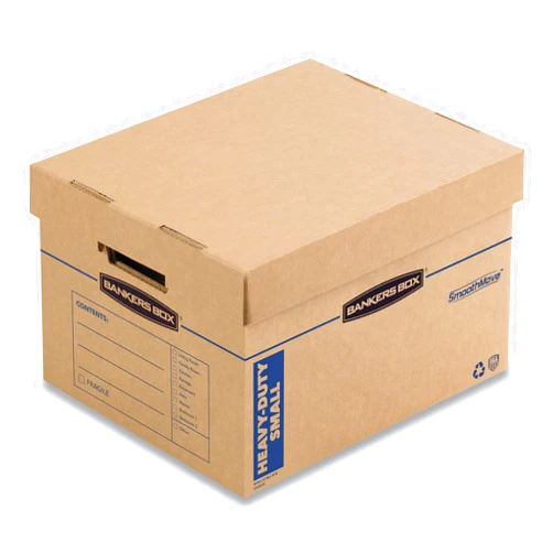 Bankers Box Small Heavy Duty Moving Box 8 Pack, Reinforced Handles, Tape-Free Assembly, Box with Lid, 15-in x 12-in x 10-in (7710201)