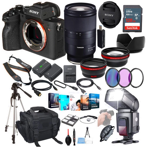 Sony a7R IVA Mirrorless Camera Bundle - ILCE7RM4A/B with Tamron 28-75mm Lens + Prime Accessory Package Including 128GB Memory, TTL Flash, Extra Battery, Software Package, Auxiliary Lenses & More