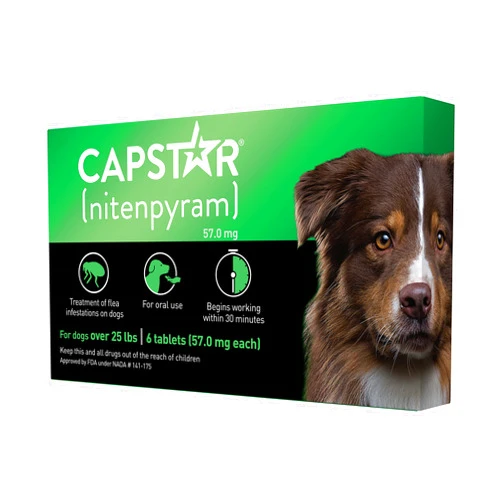 Capstar (nitenpyram) for Dogs, Fast-Acting Oral Flea Treatment for Dogs over 25+ lbs, Vet-Recommended Flea Medication Tablets Start Killing Fleas in 30 Minutes, 6 Doses