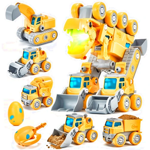 hahaland Toys for 5+ Year Old Boys - Take Apart Dinosaur Kids Toys Construction Vehicles 5 in 1 Transform into Dinosaur Robot STEM Building Toy for 5 6 7 8 Year Old Boys