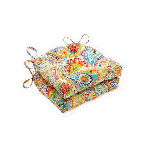 Pillow Perfect Paisley Indoor/Outdoor Chairpad with Ties, Tufted, Weather, and Fade Resistant, 17