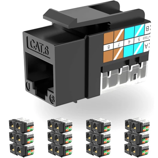 Rapink RJ45 Keystone Jack Cat6 10G Support, Cat6 Keystone UTP 25 PCS for Wall Plate and Patch Panel, Rj45 Jack Black Color for Cat6, Cat5e, Cat5 Cabling