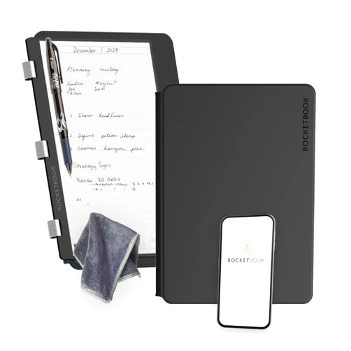 Rocketbook New Rocketbook Pro 2.0 Smart Notebook | Black | Scannable Office Notebook with 20 Sheet Page Pack - Lined and Dot Grid | Hardcover Vegan Leather Reusable with 1 Pilot Frixion Pen & 1 Microfiber Cloth | Letter Size: 8.5 in x 11 in