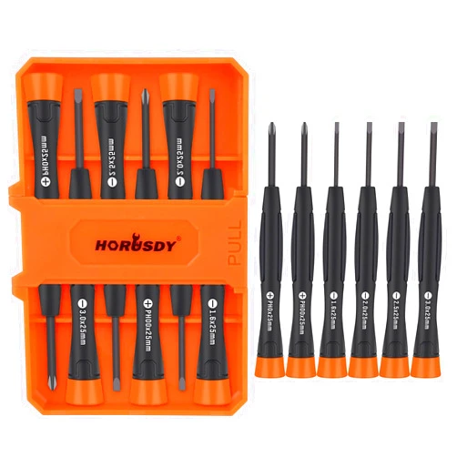 HORUSDY 6-Piece Magnetic Precision Screwdriver Set, Phillips and Slotted Mini Screwdriver Set, Chrome Vanadium Steel, Rotatable End Cap