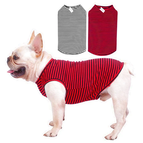 LEVIBASIC Dog Shirts Cotton Striped T-Shirts, Breathable Basic Vest for Puppy and Cat, Super Soft Stretchable Doggy Tee Tank Top Sleeveless, Fashion & Cute Color for Boys and Girls (S, Black+Red)