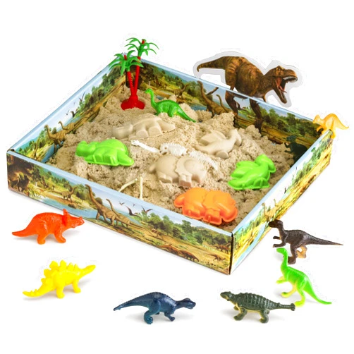 CoolSand Dino Discovery 3D Sandbox for Kids with 1 Pound Moldable Indoor Artificial Play Sand, Shaping Molds, Dinosaur Figures, 3D Tray