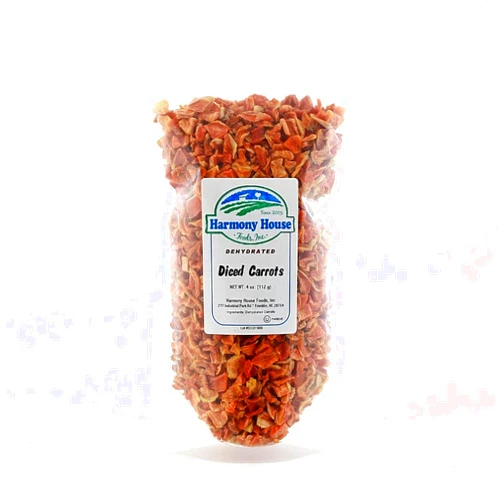 Harmony House Foods Dehydrated Diced Carrots - Air Dried Vegetables for Soup and Cooked Dishes, Great for Camping, Survival, and Backpacking, 4 Ounce Pouch