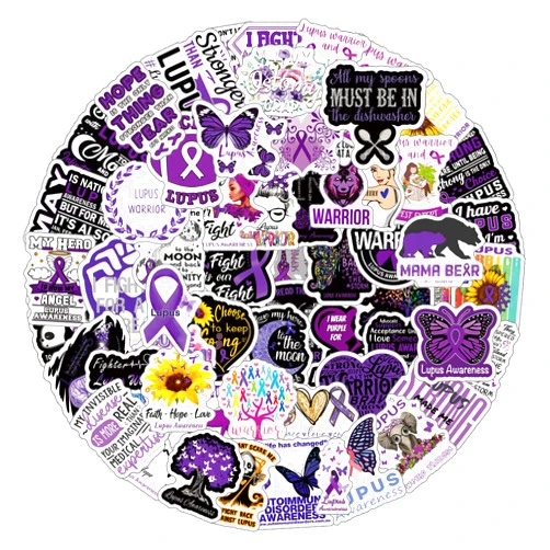 UYNIIAW 61pcs Lupus Awareness Products Stickers, Purple Small Fresh Ribbon Stickers, for Children, Girls, Boys, Teenagers, Adult Water Bottles, laptops, suitcases, Birthday Party Supplies, Party Sticker