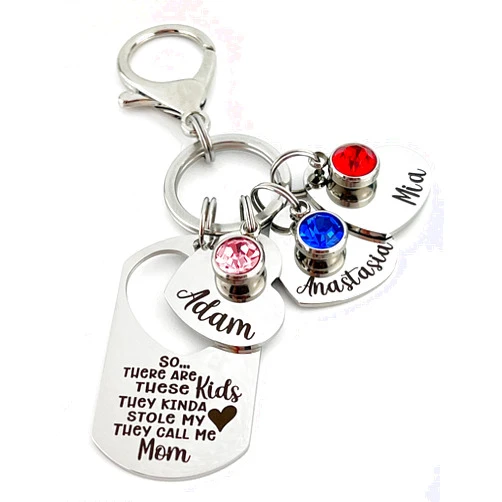 Amelia's Expressions These Kids Stole My Heart Personalized Key Chain with 3 hearts and birthstones, mother's keychain, nana gift, grandma gift, names of kids, birthstones, customized, valentine