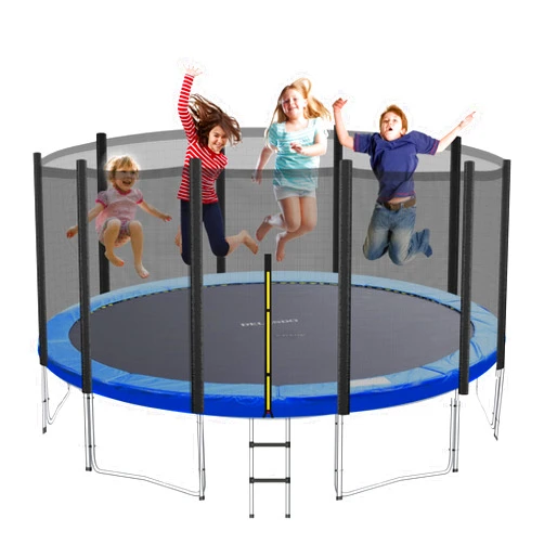 ABTOP Kids Trampoline, ASTM Approved Trampoline 12FT with Enclosure Net, Ladder, Spring Pad and Rain Cover, Recreational, Weight Capacity 425LBS Indoor and Outdoor Trampoline, Black (TP-1206HO)