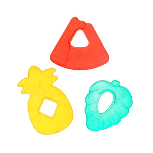 Itzy Ritzy Water-Filled Teethers - Cold Cutie Coolers Textured On Both Sides to Massage Sore Gums & Emerging Teeth - Can Be Chilled in Refrigerator, Set of 3 Fruit-Shaped Water Teethers