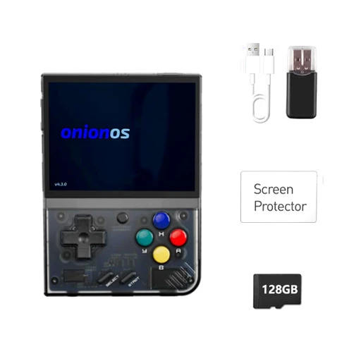 Bigarbee MIYOO Mini Plus 128GB OnionOS Preinstalled 3.5inches IPS 640*480 Screen Retro Portable Handheld MIYOO Mini+ Onion OS System (Purple Transparent)